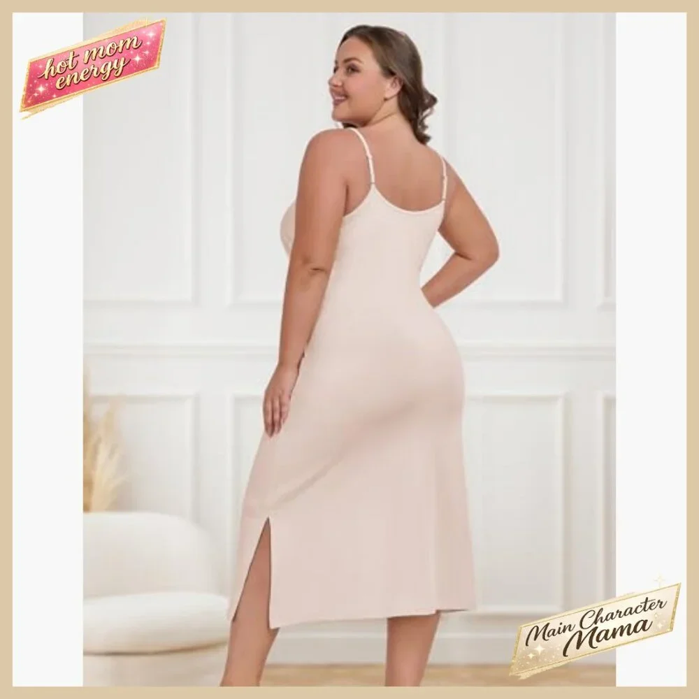 Elegant Full Slip Dress Adjustable Straps Slim Fit Recycled Material Plus Size - Picture 6 of 6